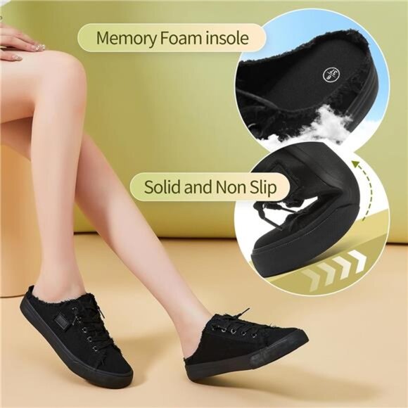 Women's Slip on Sneakers Canvas Slip Full Black - Picture 4 of 6